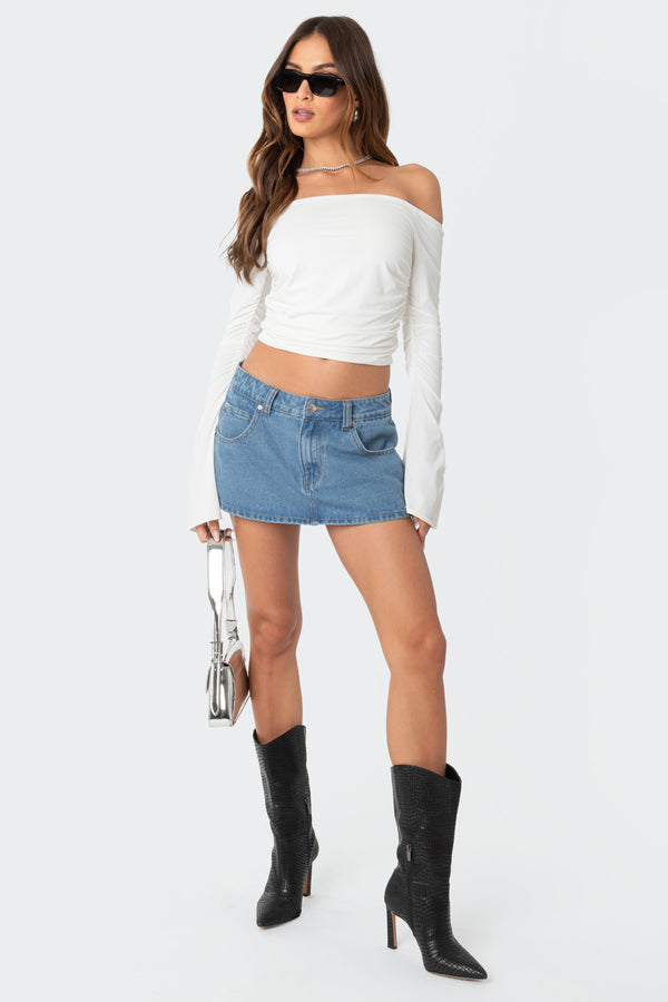 edikted Corey Off The Shoulder Gathered Top white