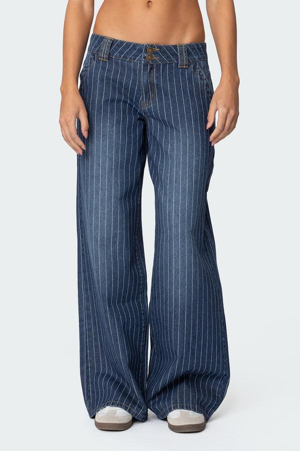 Edikted Cory Striped Low Rise Jeans Blue