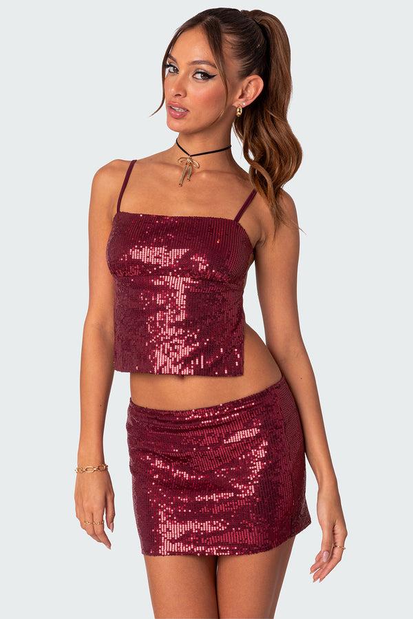 edikted Cosmo Open Back Sequin Top bordu