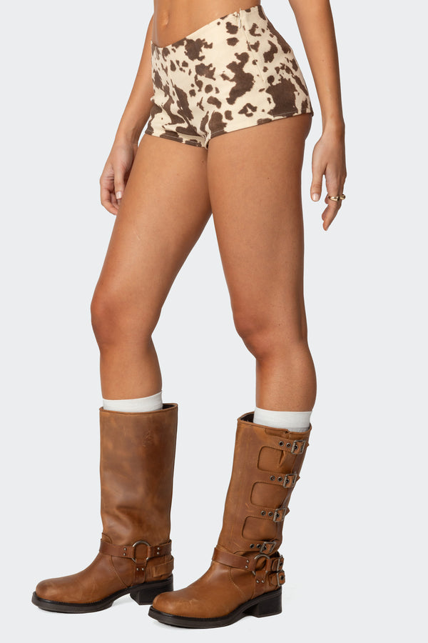 Edikted Cow Printed Low Rise Micro Shorts Mix