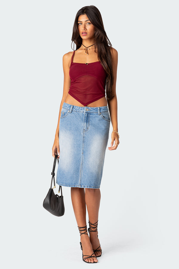Edikted Cressida Sheer Mesh Tank Top Burgundy