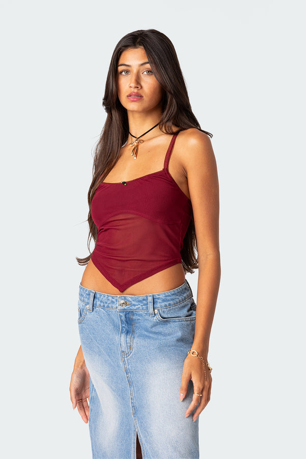 Edikted Cressida Sheer Mesh Tank Top Burgundy