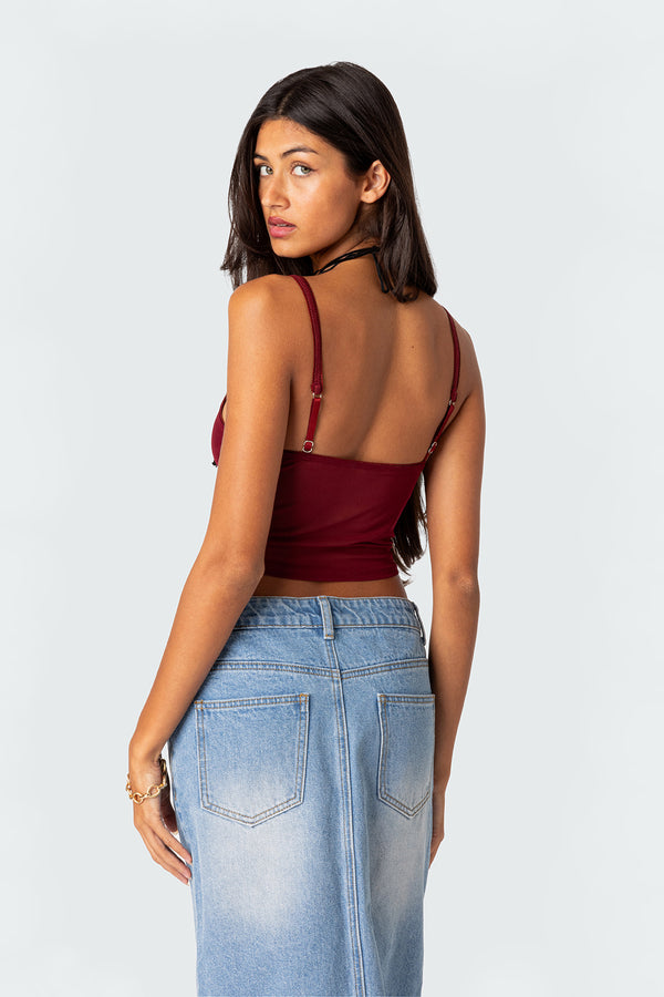Edikted Cressida Sheer Mesh Tank Top Burgundy