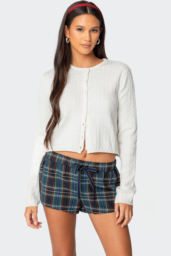 edikted Crisada Cable Knit Cardigan white