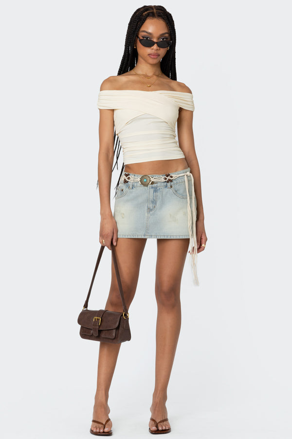 Edikted Crisscross Off Shoulder Top Cream