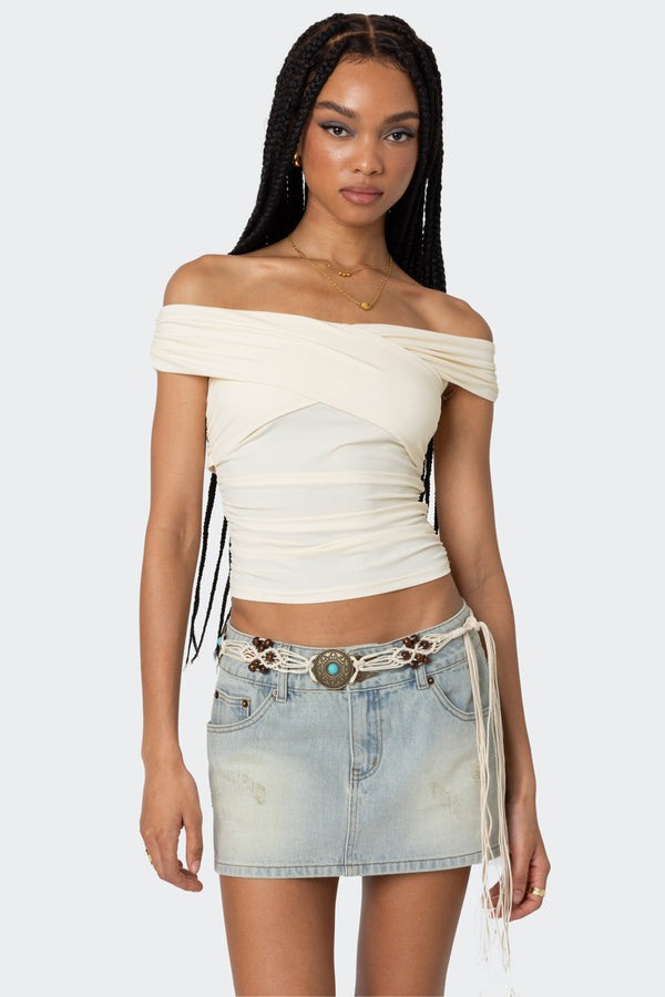 Edikted Crisscross Off Shoulder Top Cream