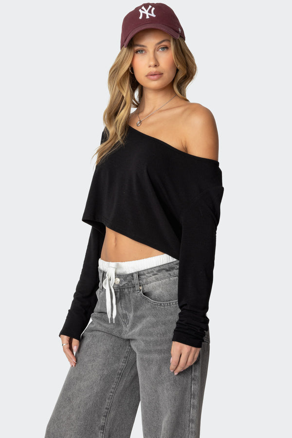 Edikted Cropped Off Shoulder Top Black