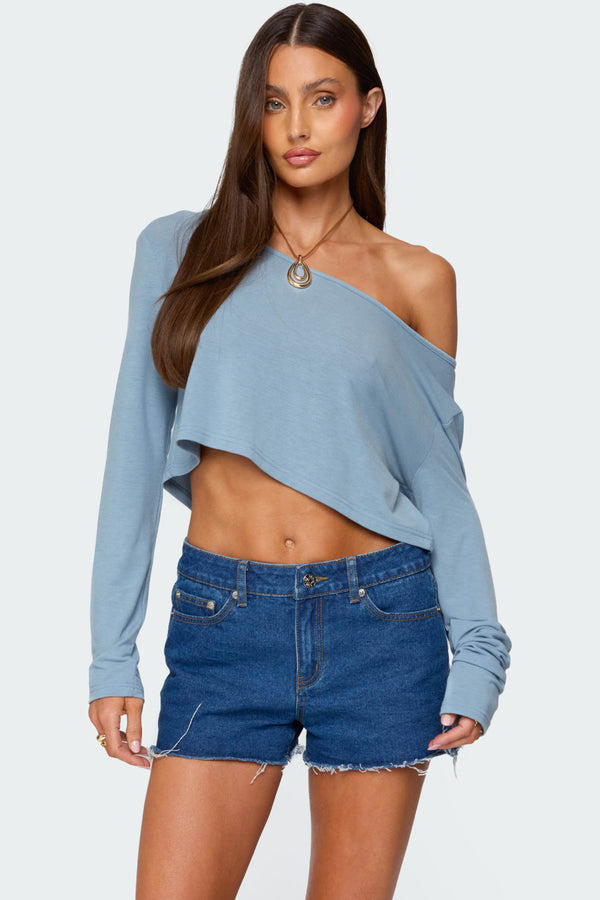 edikted Cropped Off Shoulder Top blue