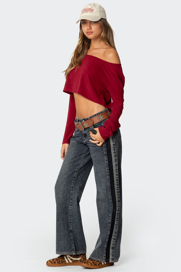 Edikted Cropped Off Shoulder Top Burgundy