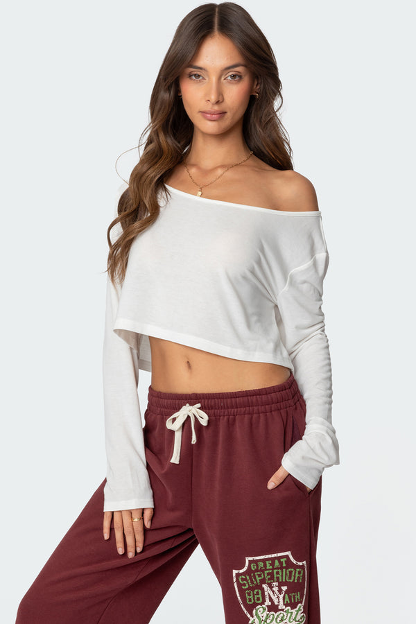 edikted Cropped Off Shoulder Top white