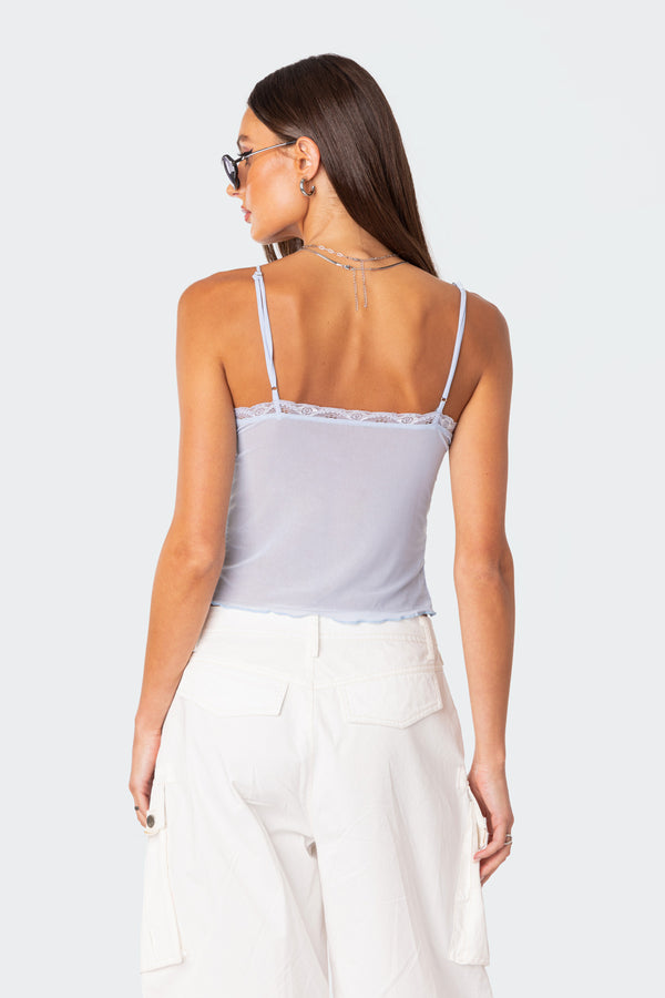 Edikted Crossover Mesh Tank Top Light Blue