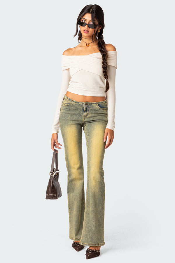 Edikted Crossover Off Shoulder Top Cream