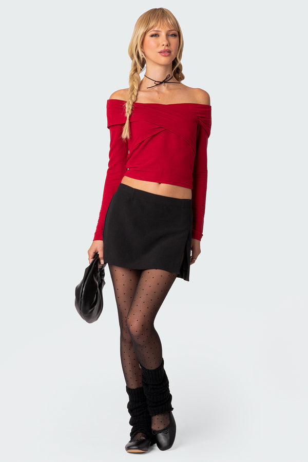 Edikted Crossover Off Shoulder Top Red