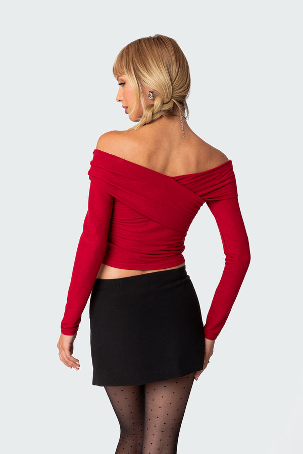 Edikted Crossover Off Shoulder Top Red