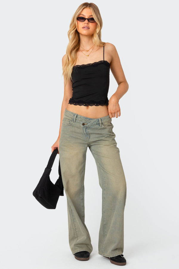 Edikted Cruella Lace Trim Tank Top Black