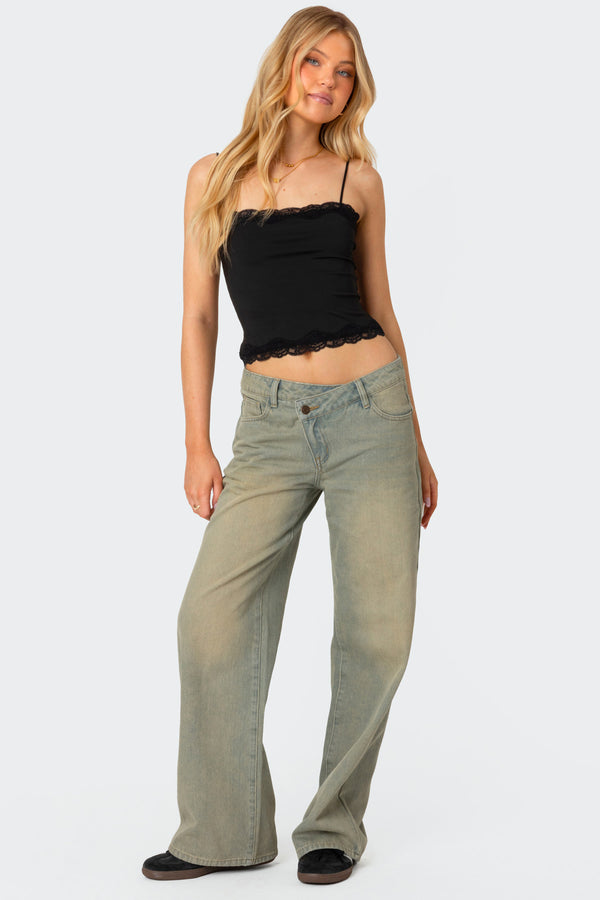 Edikted Cruella Lace Trim Tank Top Black