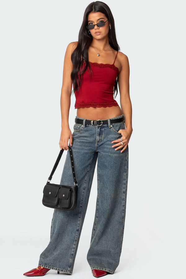 Edikted Cruella Lace Trim Tank Top Burgundy