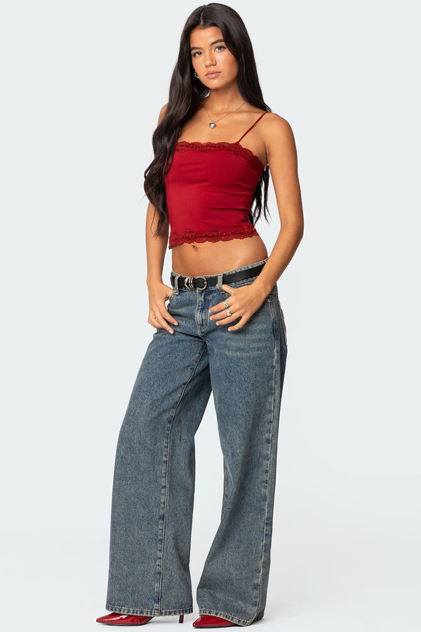 Edikted Cruella Lace Trim Tank Top Burgundy