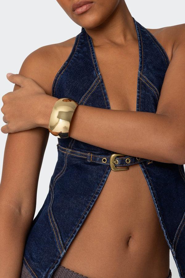 edikted Curved Chunky Cuff Bracelet gold