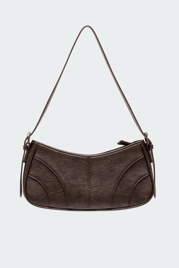 Edikted Curved Stitch Faux Leather Bag Dark Brown