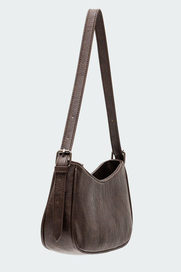 Edikted Curved Stitch Faux Leather Bag Dark Brown