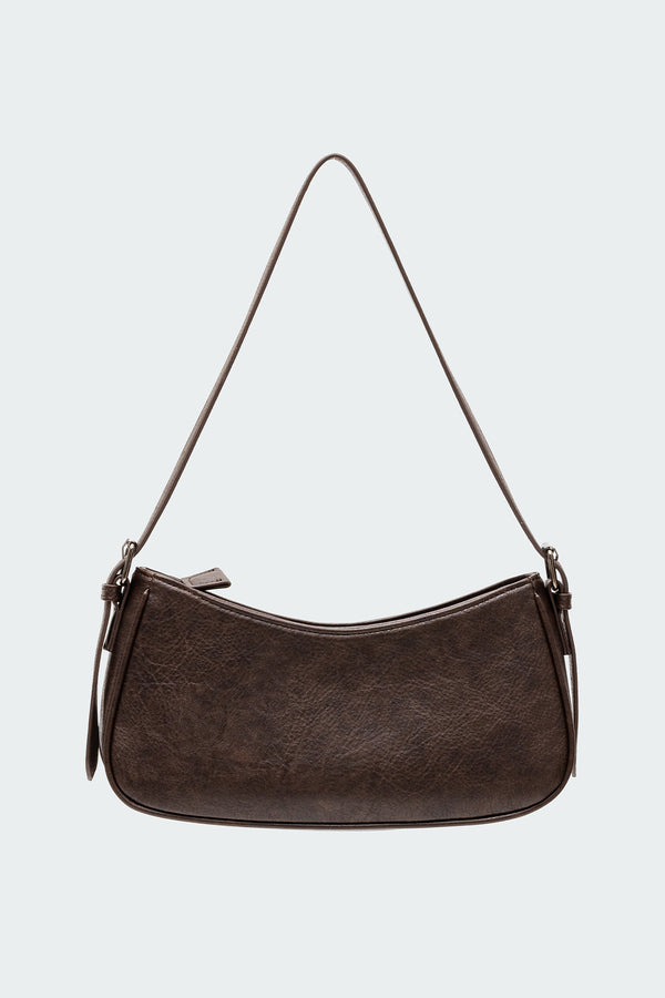 Edikted Curved Stitch Faux Leather Bag Dark Brown