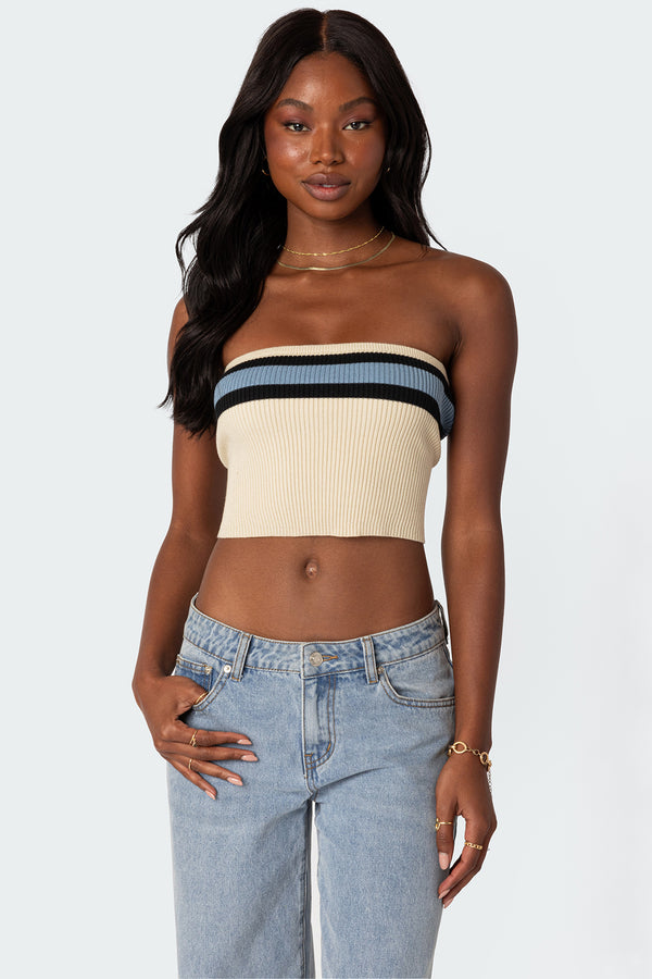 edikted Cyprus Knit Tube Top beige