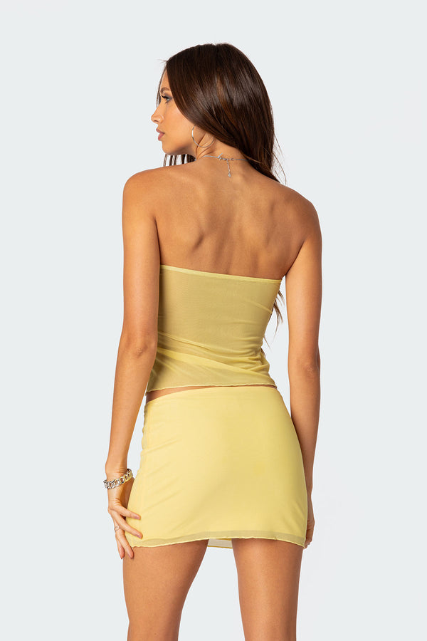 Edikted Cyrene Split Front Sheer Mesh Top Yellow