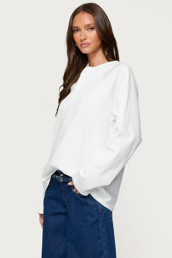 Edikted Cyrus Henley Oversized Top White
