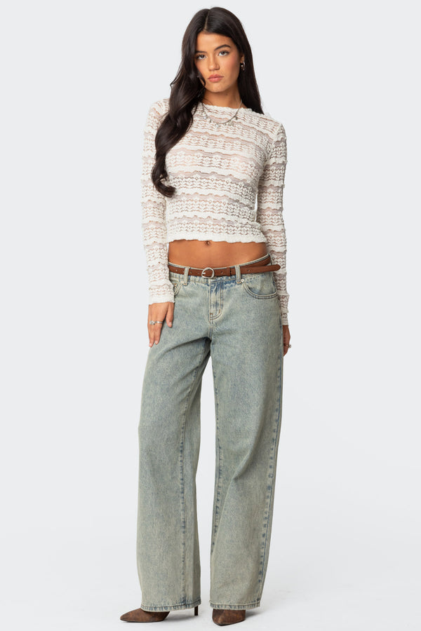 Edikted Daisey Textured Sheer Lace Top Cream