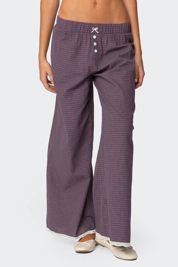 Edikted Dakota Plaid Pants Purple