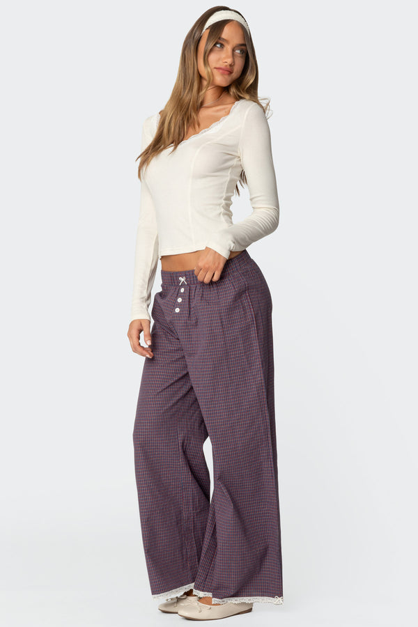 Edikted Dakota Plaid Pants Purple