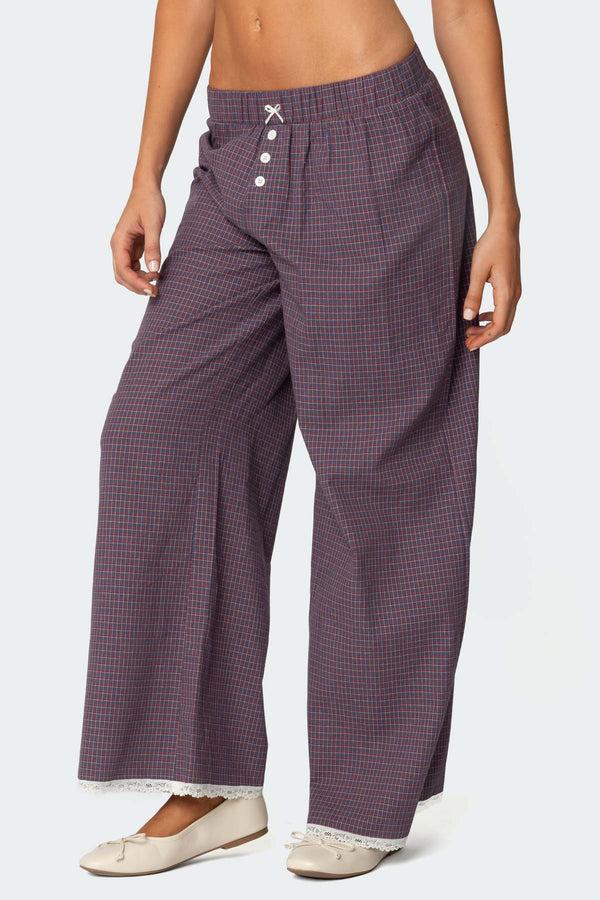 Edikted Dakota Plaid Pants Purple