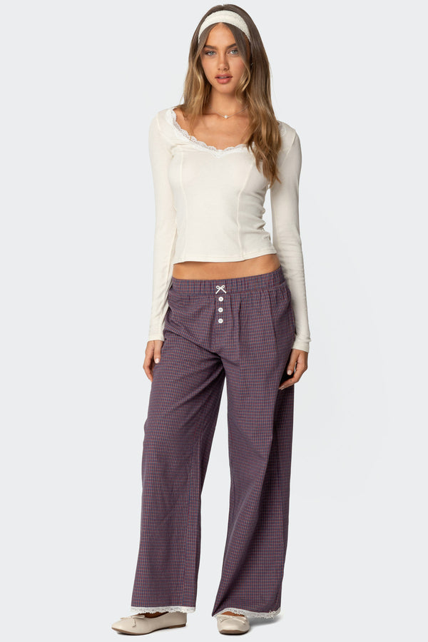 edikted Dakota Plaid Pants purple