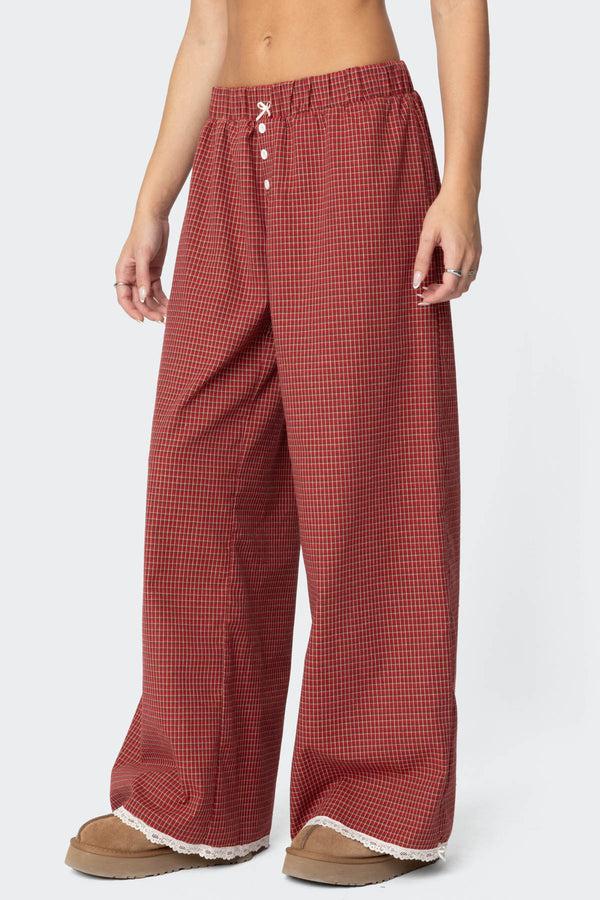 Edikted Dakota Plaid Pants Red