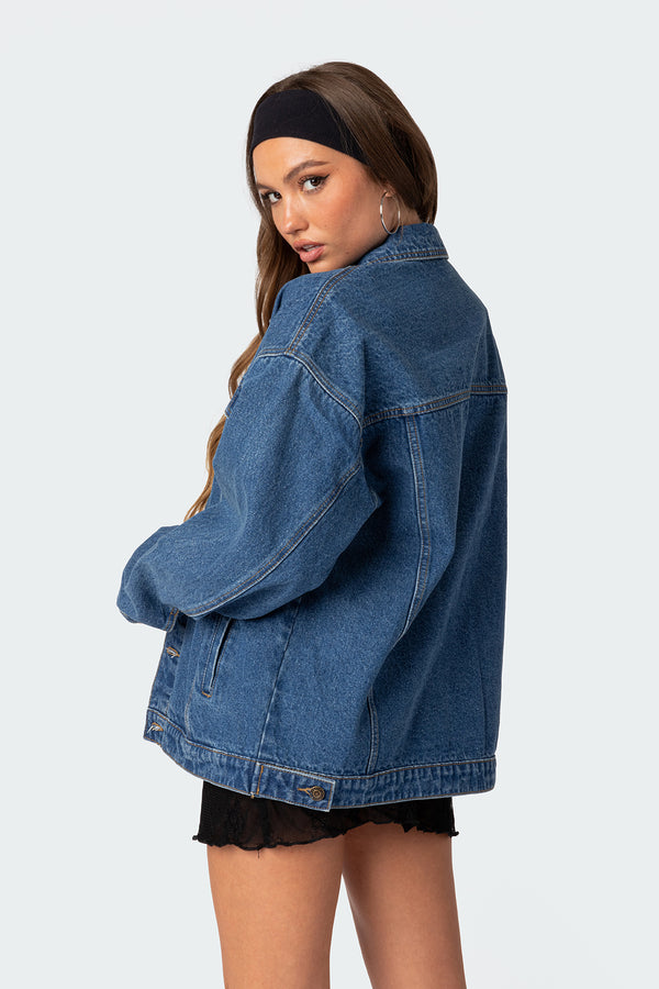 Edikted Dalia Oversized Denim Jacket Dark Blue