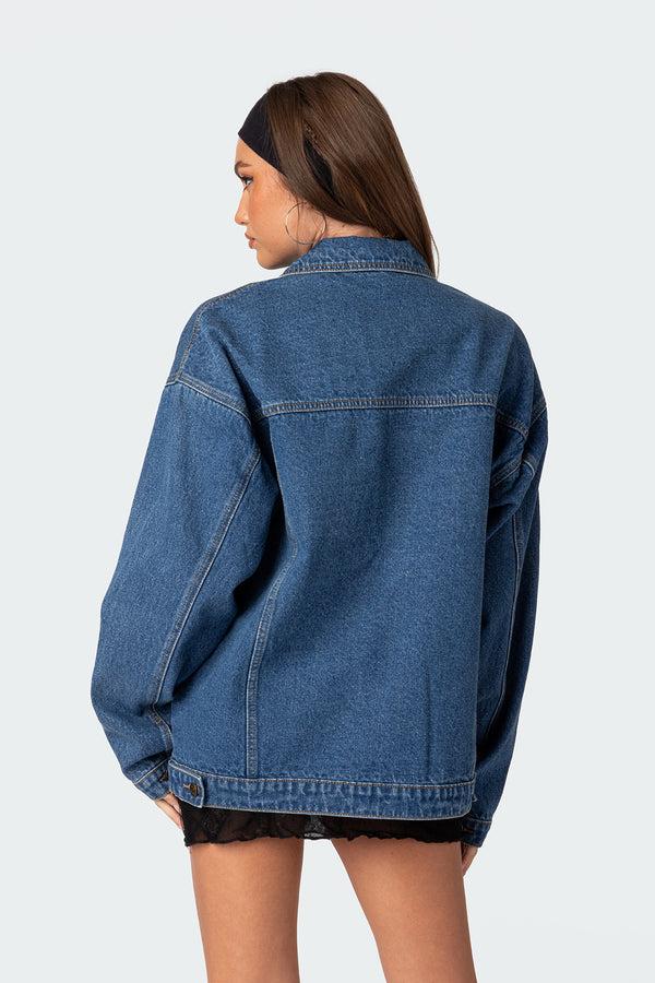 Edikted Dalia Oversized Denim Jacket Dark Blue