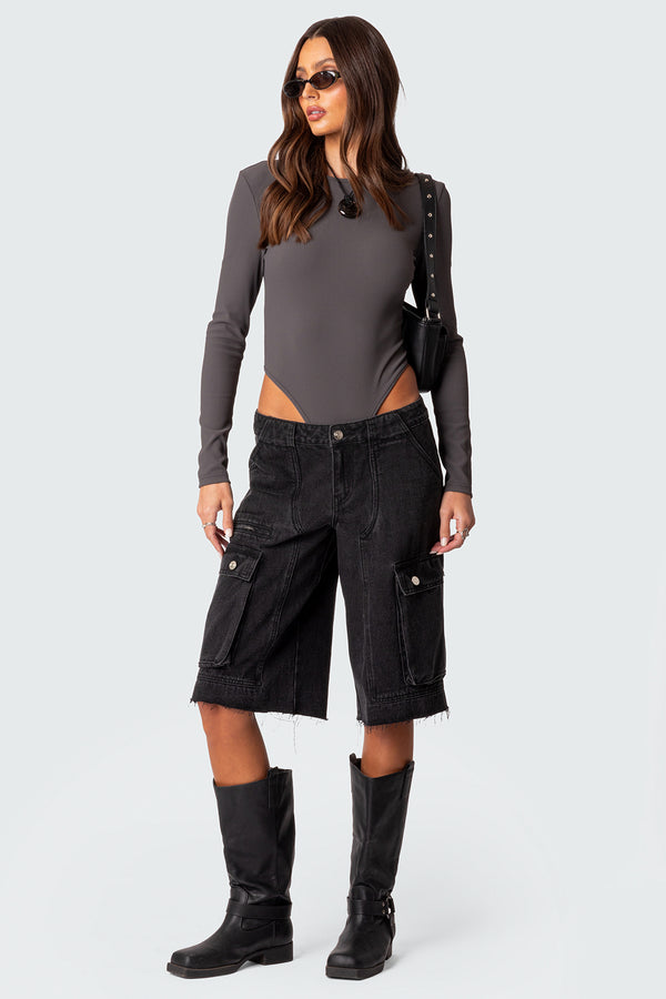 Edikted Dance Academy Open Back Bodysuit Dark Gray