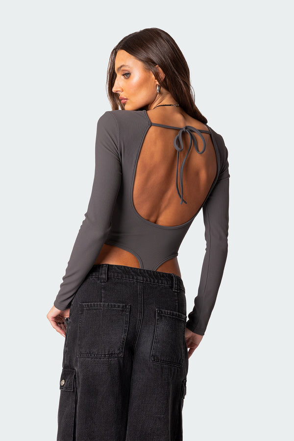 Edikted Dance Academy Open Back Bodysuit Dark Gray