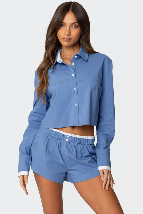 edikted Danette Oversized Button Up Shirt blue