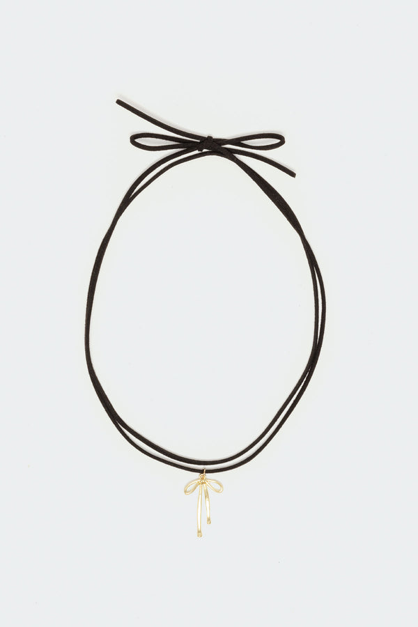 Edikted Dangly Bow Cord Necklace Gold