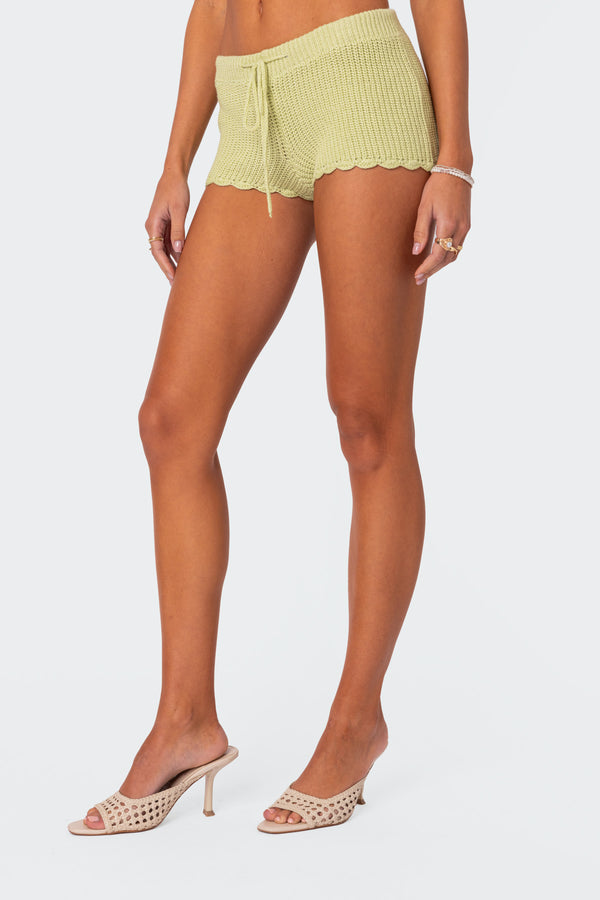 Edikted Danika Crochet Shorts Sage
