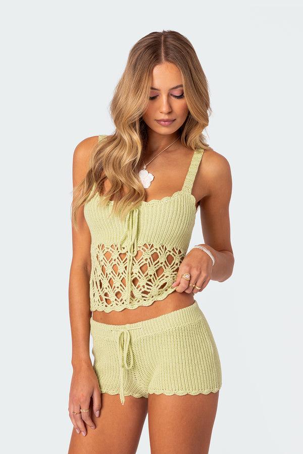 Edikted Danika Crochet Top Sage