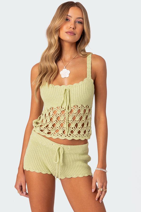 edikted Danika Crochet Top sage
