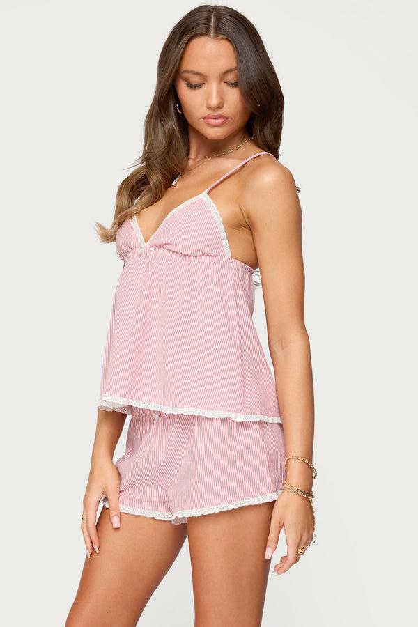 Edikted Danna Pinstripe Babydoll Tank Top Red