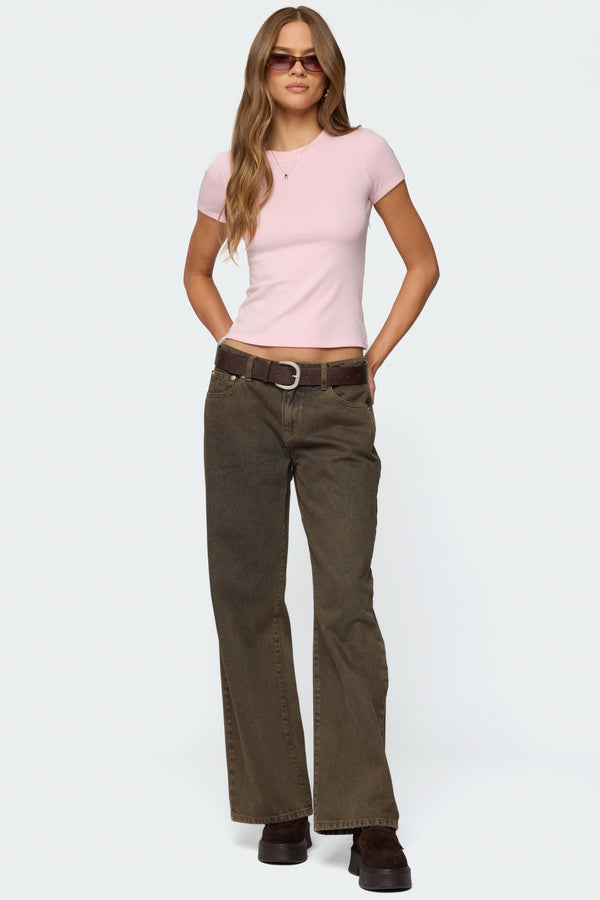 Edikted Daphney Ribbed T Shirt Light Pink