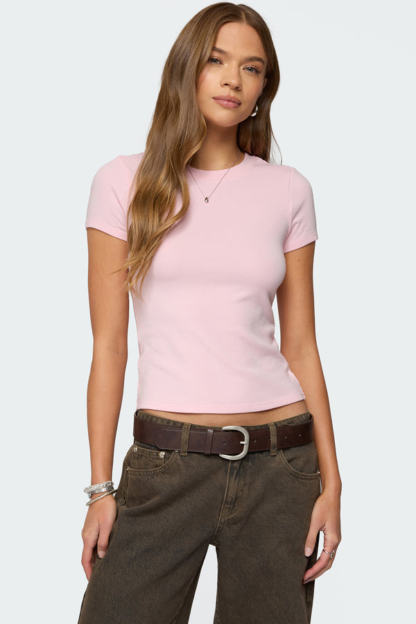 Edikted Daphney Ribbed T Shirt Light Pink