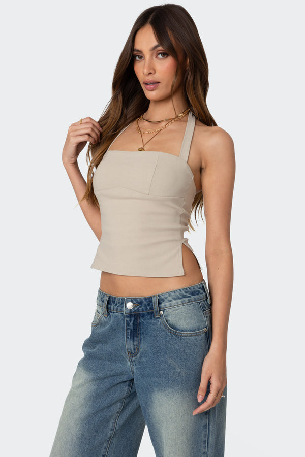 Edikted Dara Halter Top Beige
