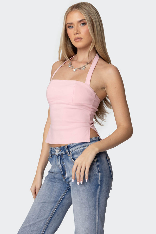 Edikted Dara Halter Top Pink