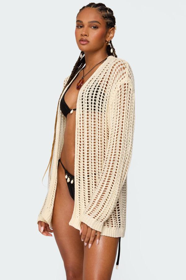 Edikted Darcee Oversized Crochet Cardigan Cream